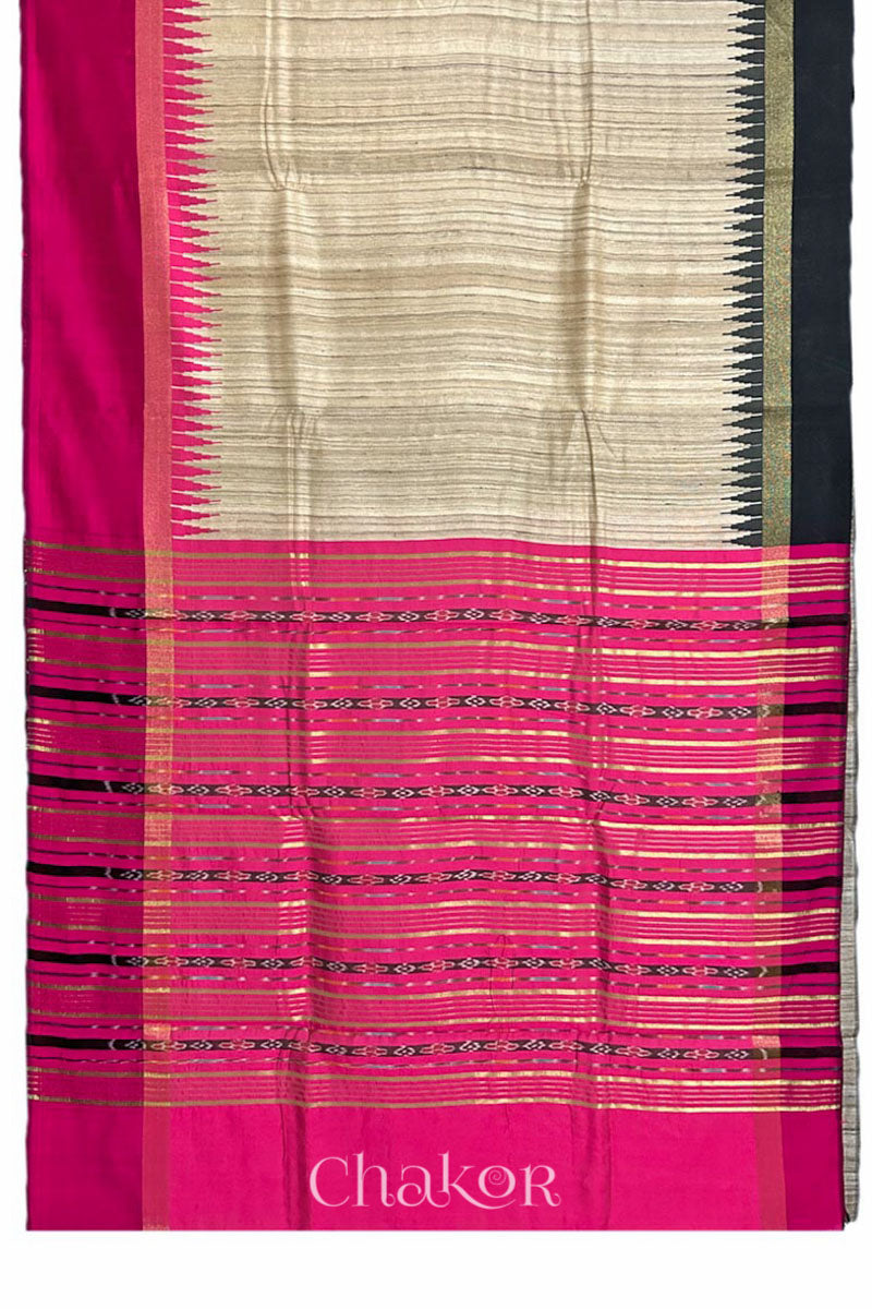 Natural Pink Tussar Khadi Silk Saree