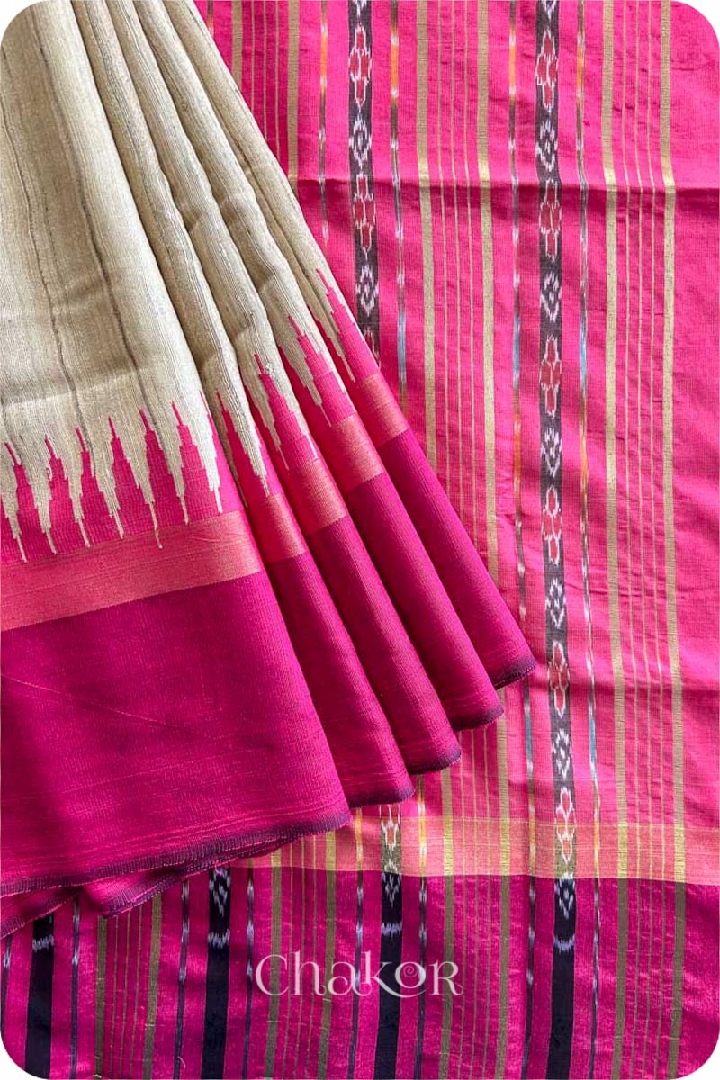 Natural Pink Tussar Khadi Silk Saree