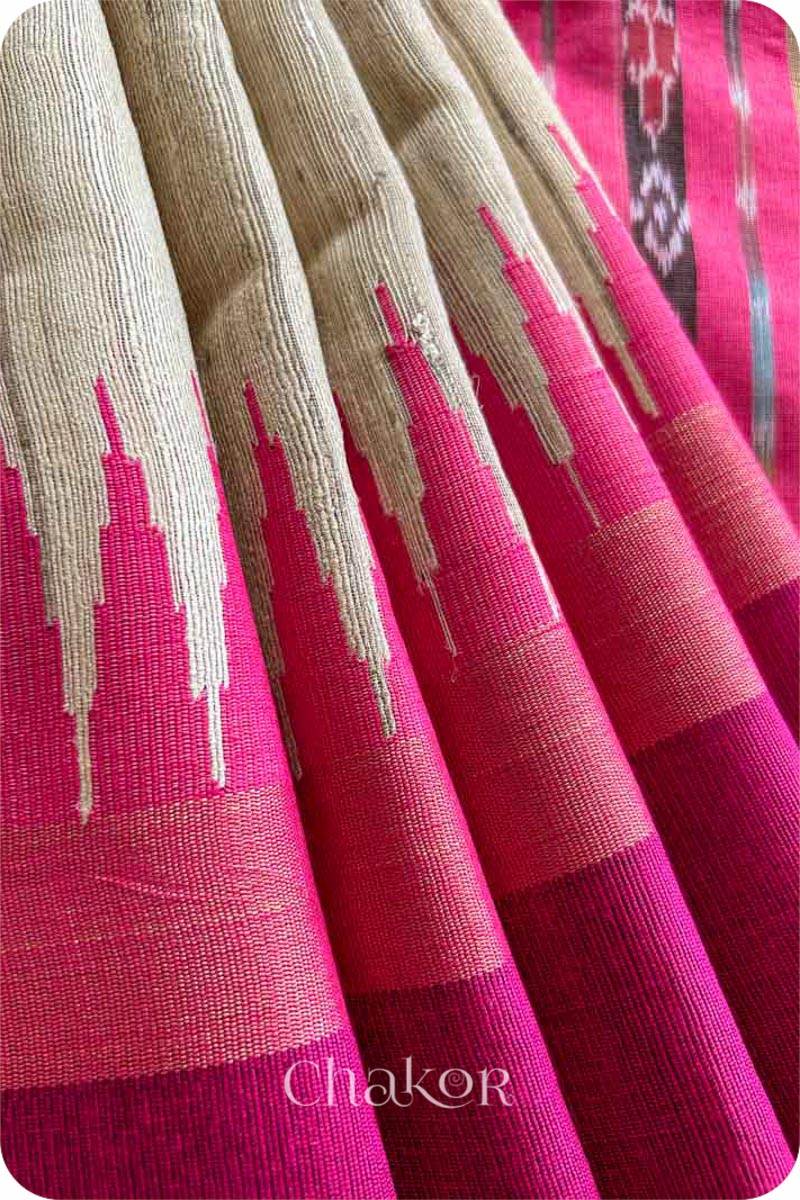 Natural Pink Tussar Khadi Silk Saree