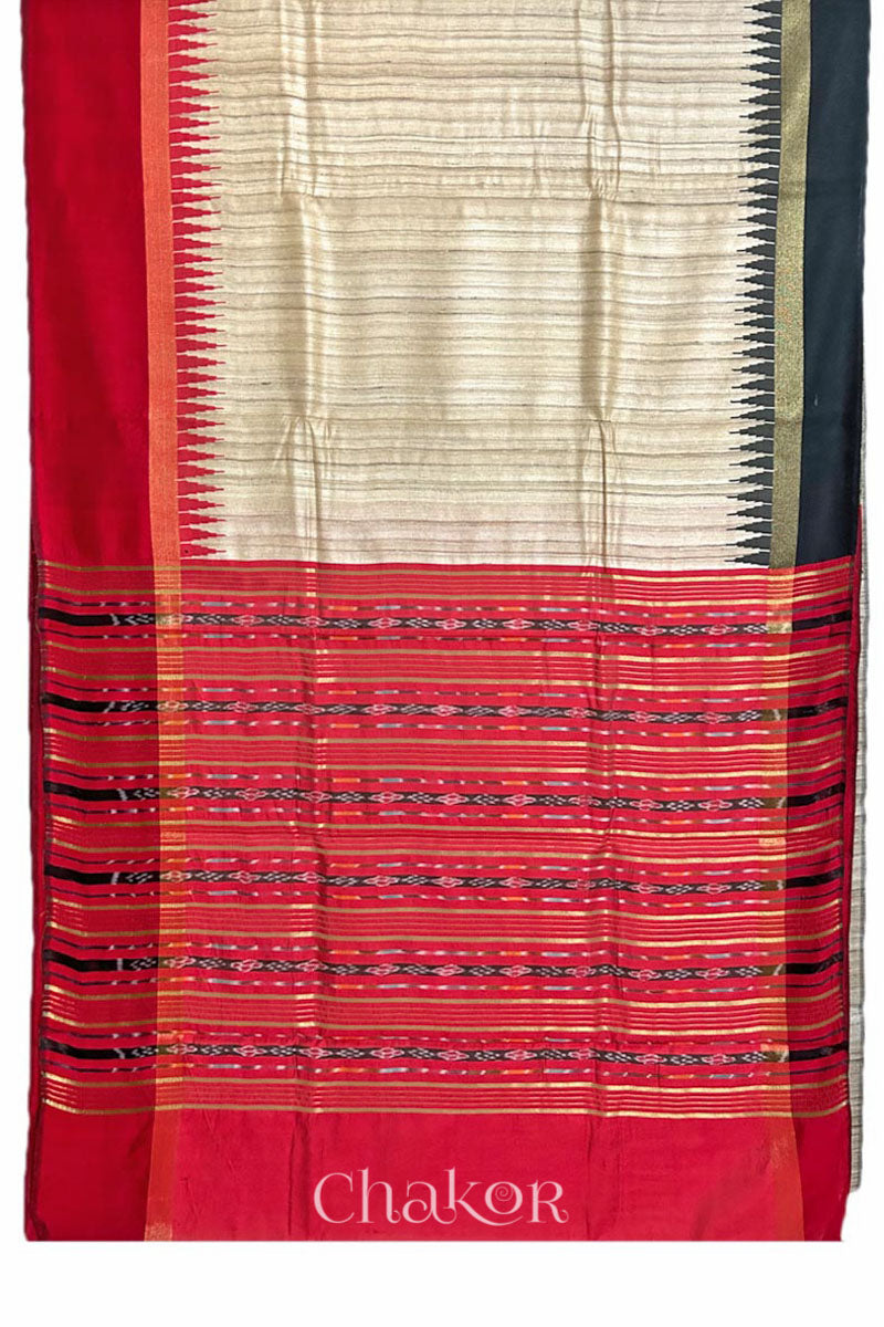 Natural Red Tussar Khadi Silk Saree