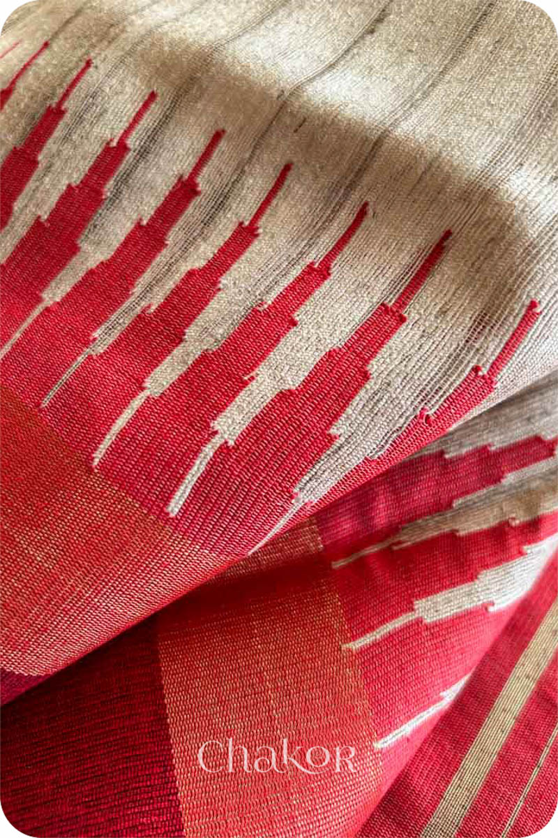 Natural Red Tussar Khadi Silk Saree