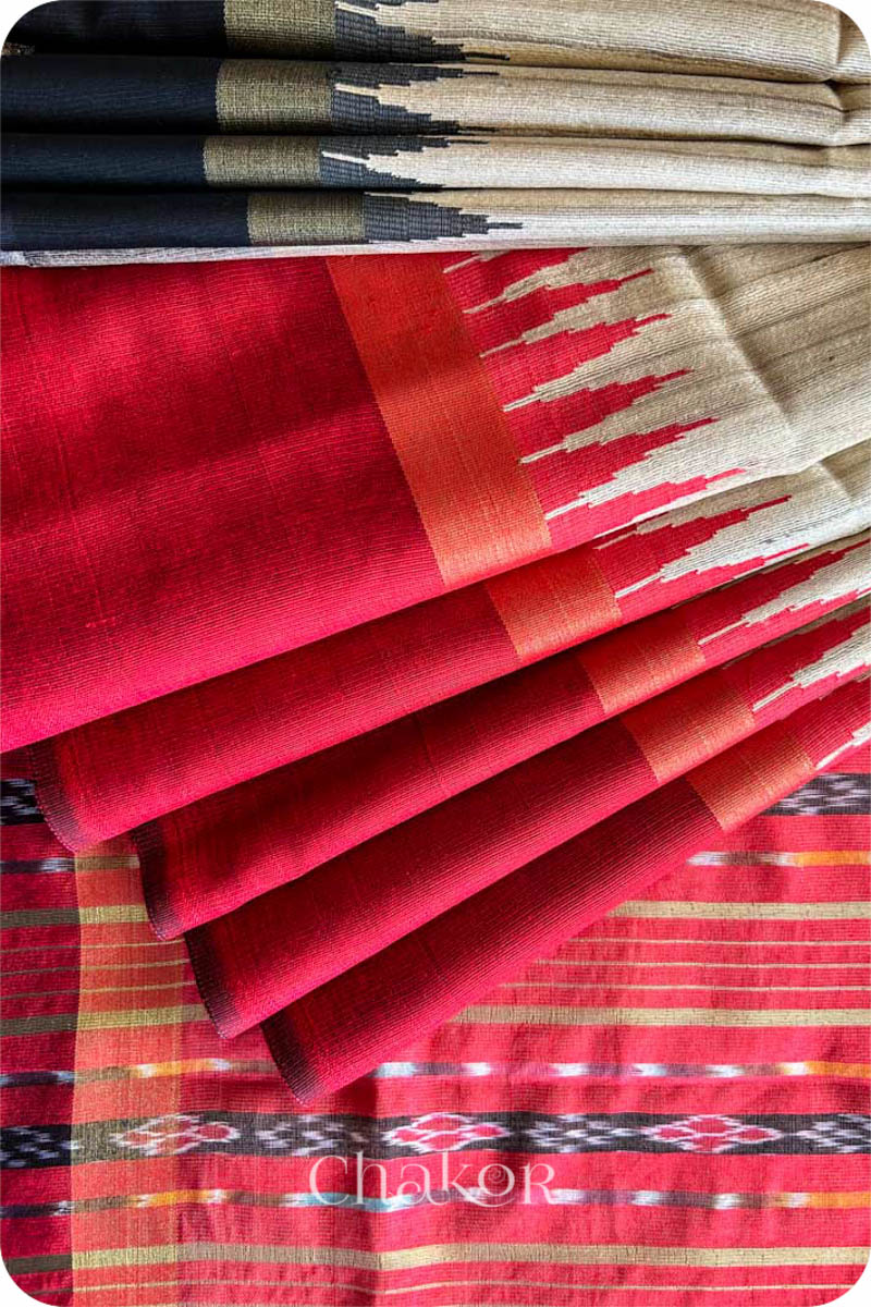 Natural Red Tussar Khadi Silk Saree