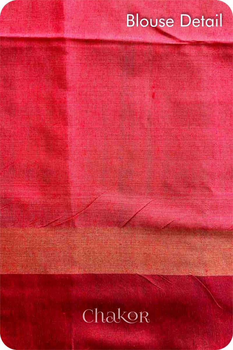 Natural Red Tussar Khadi Silk Saree