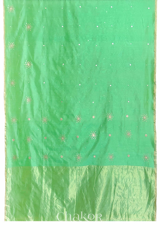 Chakor's Traditional Sea Green Chanderi silk cotton saree with sequins embroidery.