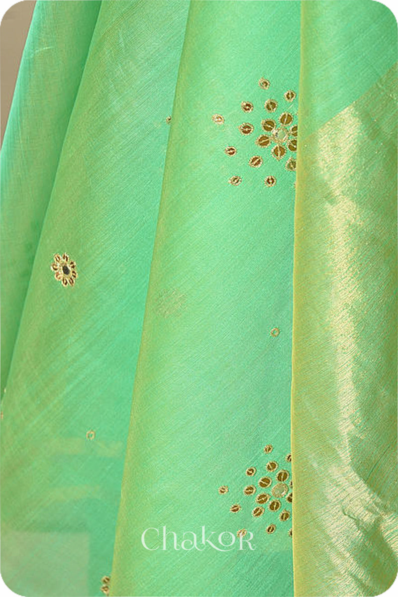 Chakor's Traditional Sea Green Chanderi silk cotton saree with sequins embroidery.