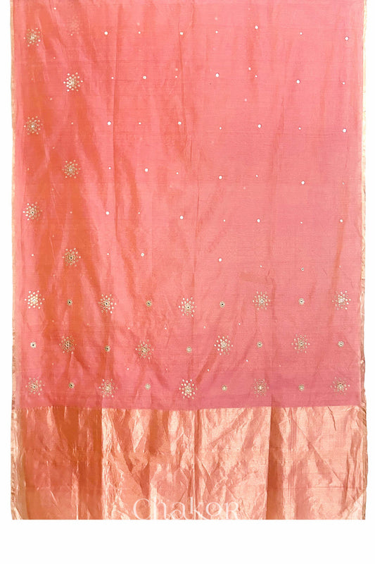 Chakor's Traditional Pink Chanderi silk cotton saree with sequins embroidery.