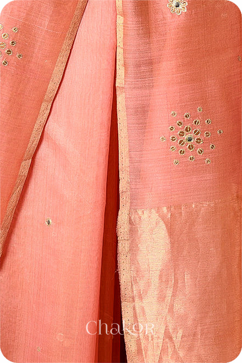 Chakor's Traditional Pink Chanderi silk cotton saree with sequins embroidery.