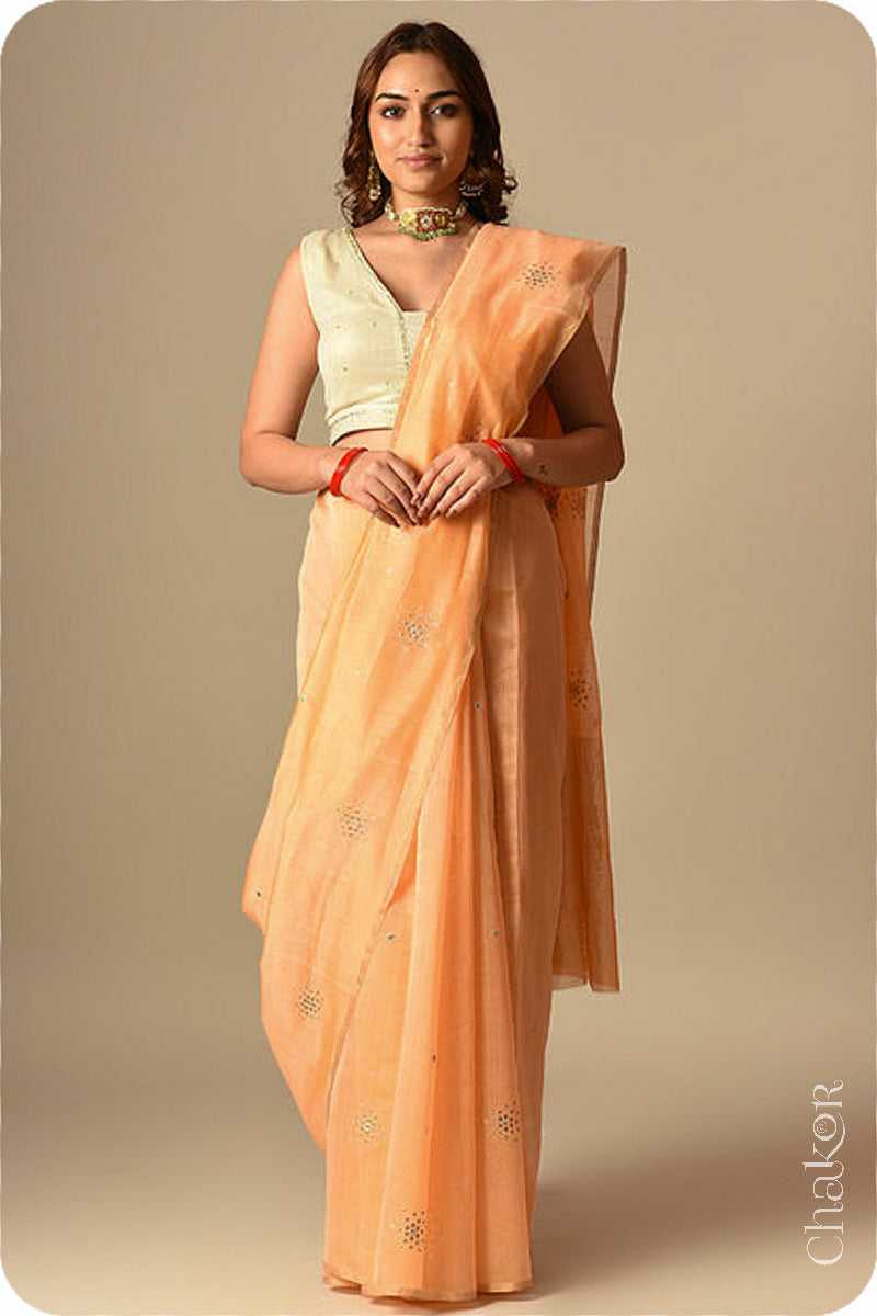 Peach Chanderi Silk Cotton Saree