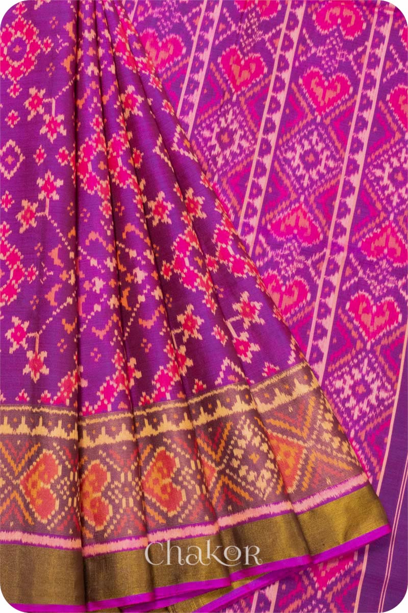 Magenta Patola Mulberry Silk Saree