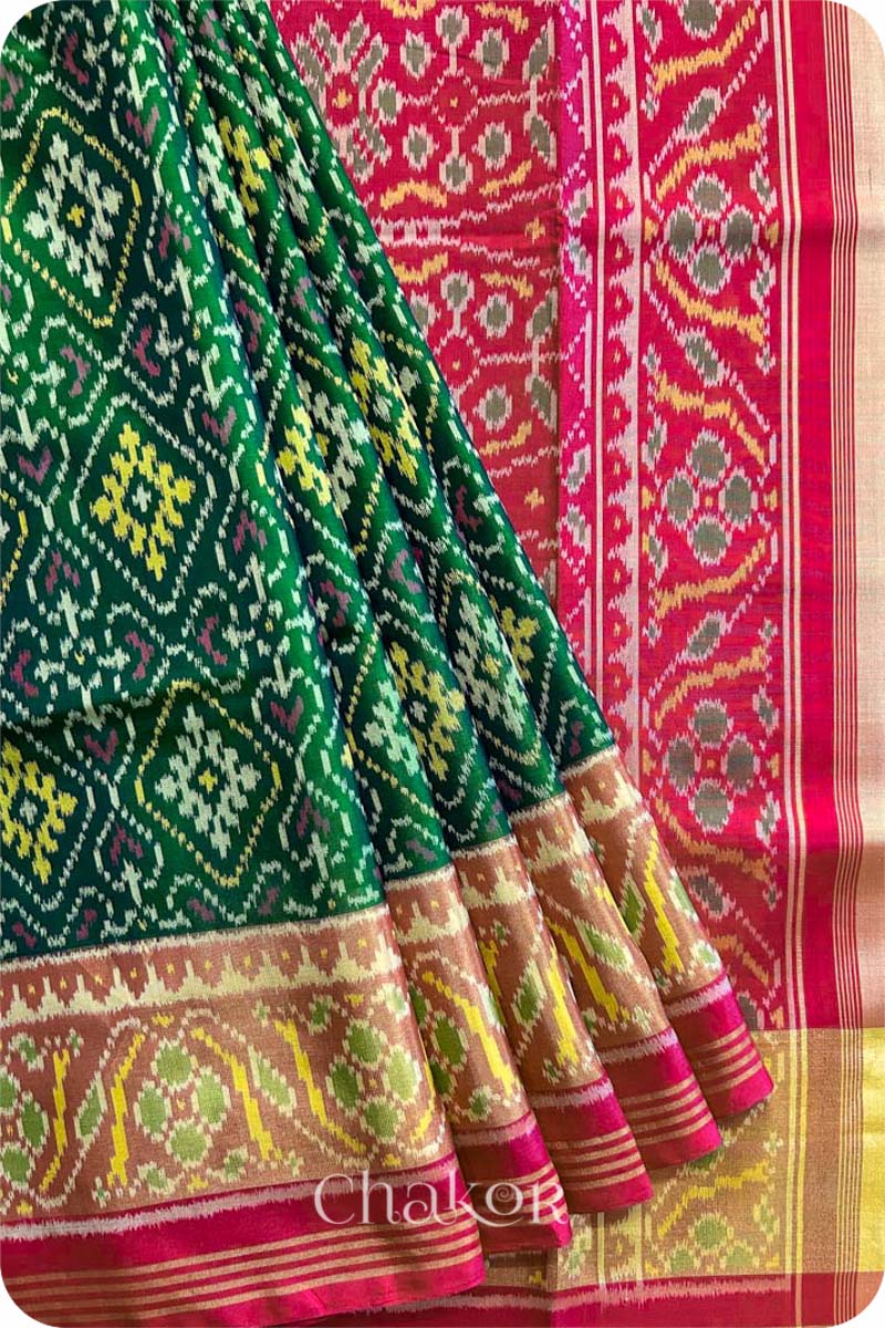 Green Patola Mulberry Silk Saree