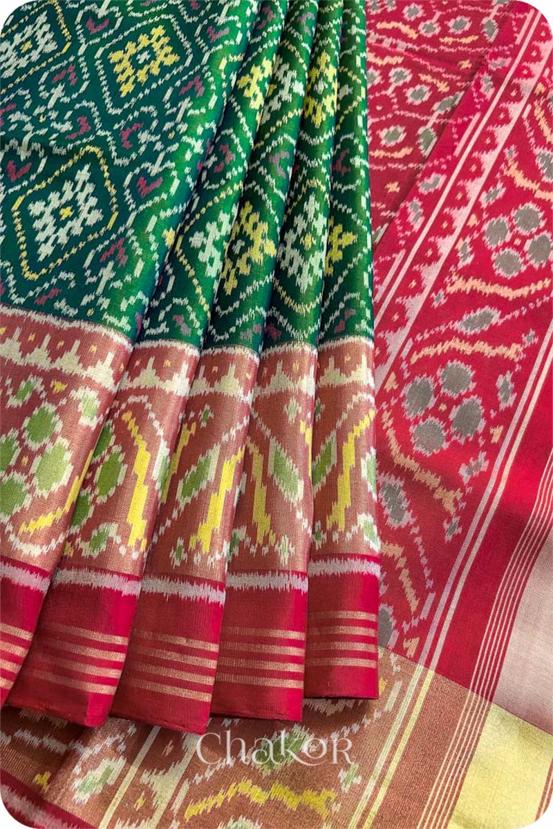 Green Patola Mulberry Silk Saree