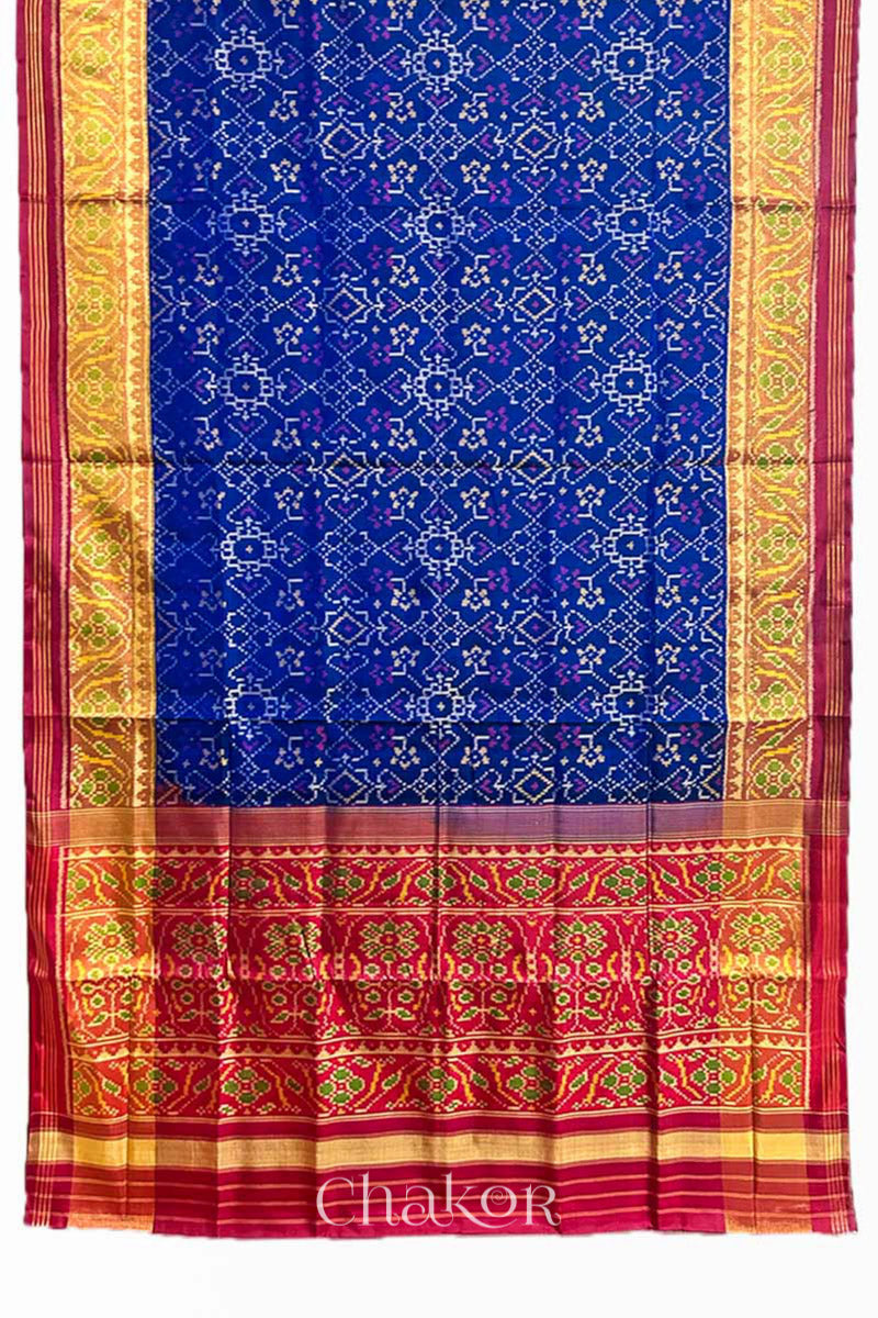 Navy Red Patola Mulberry Silk Saree