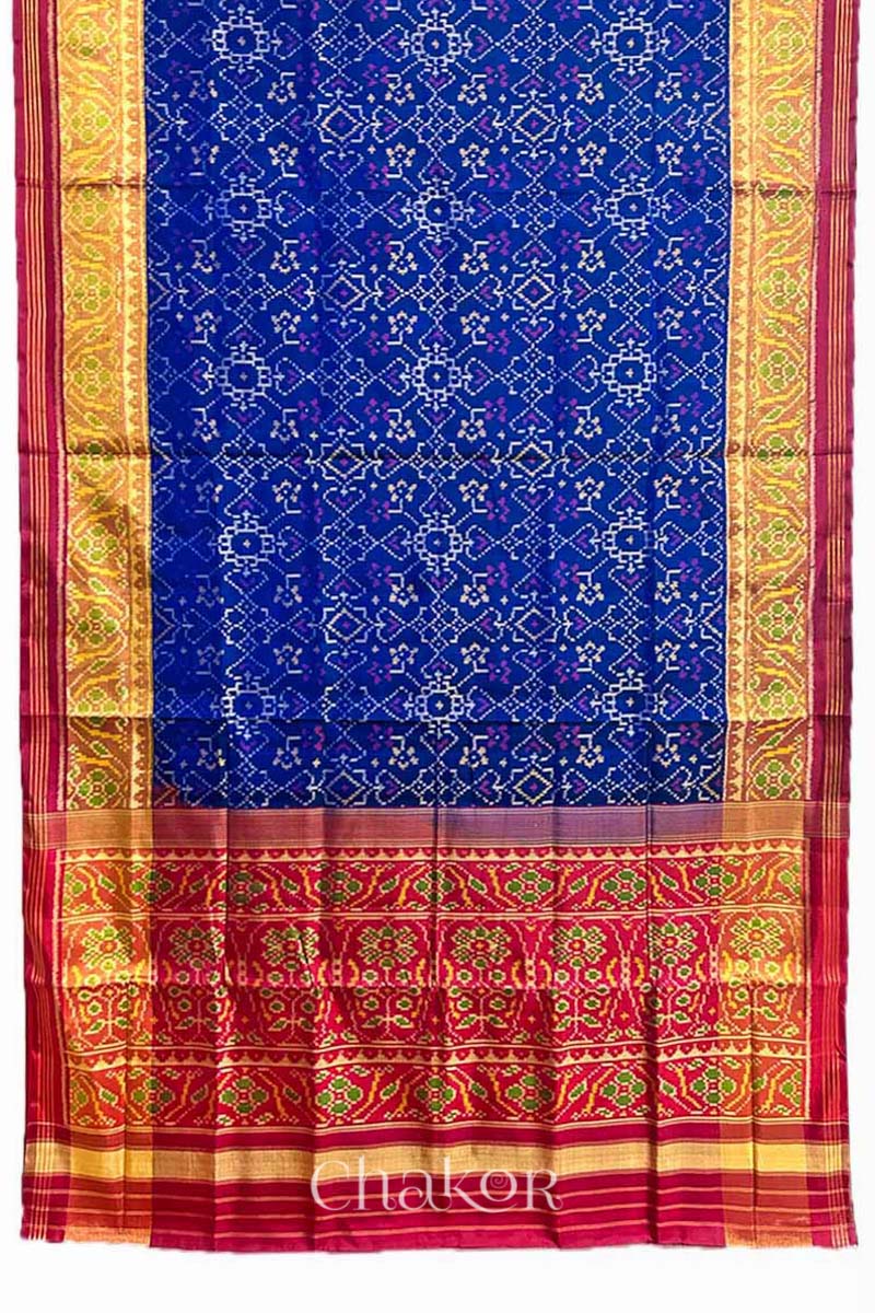 Navy Red Patola Mulberry Silk Saree