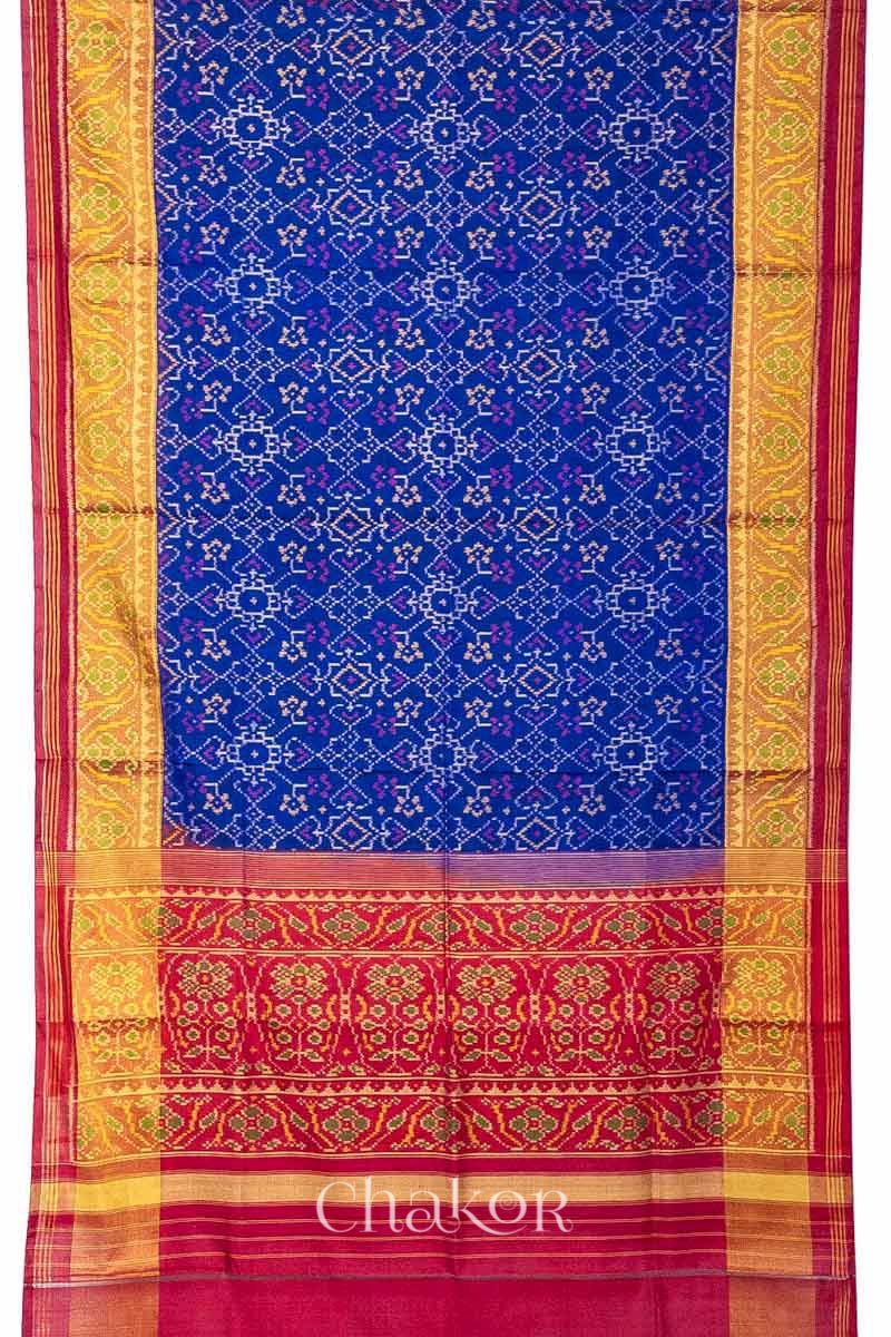 Navy Red Patola Mulberry Silk Saree