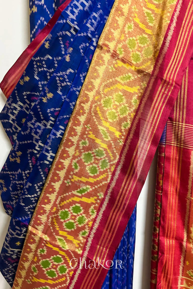 Navy Red Patola Mulberry Silk Saree