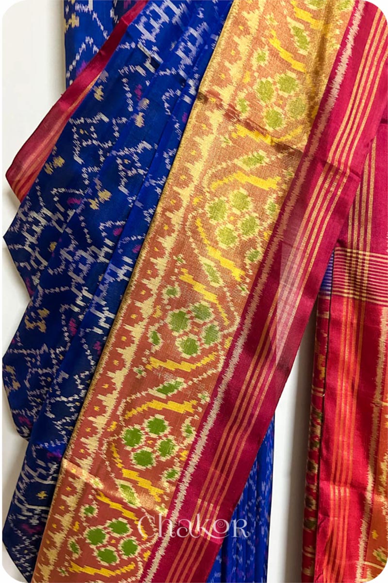 Navy Red Patola Mulberry Silk Saree