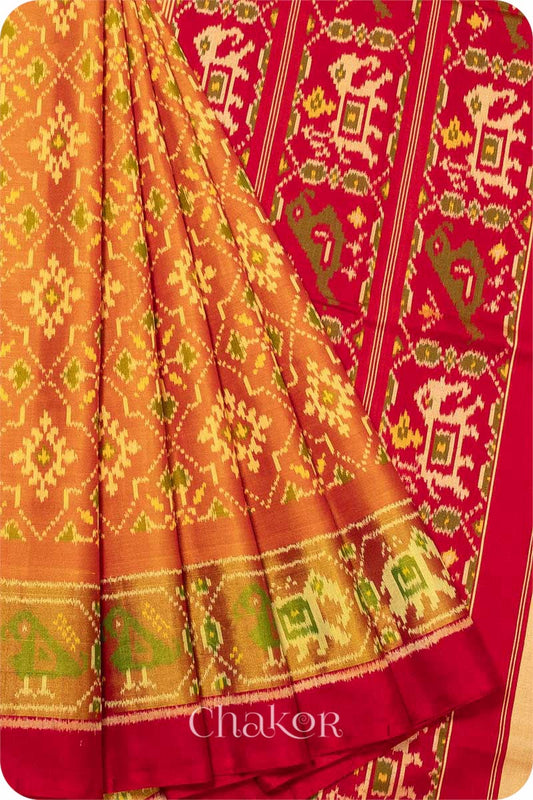 Rust Red Patola Mulberry Silk Saree