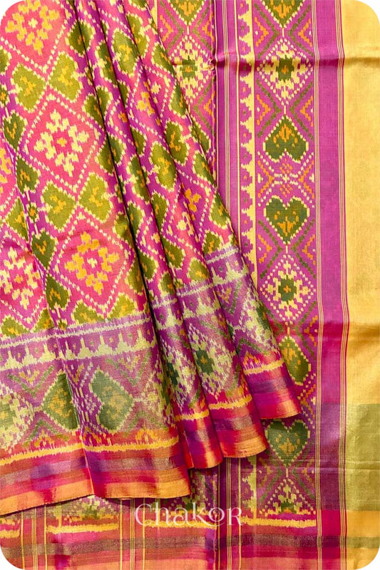 Coral Patola Mulberry Silk Saree