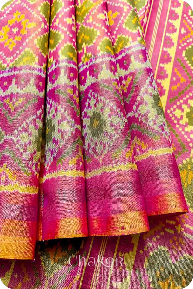 Coral Patola Mulberry Silk Saree