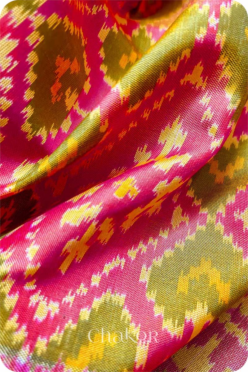 Coral Patola Mulberry Silk Saree