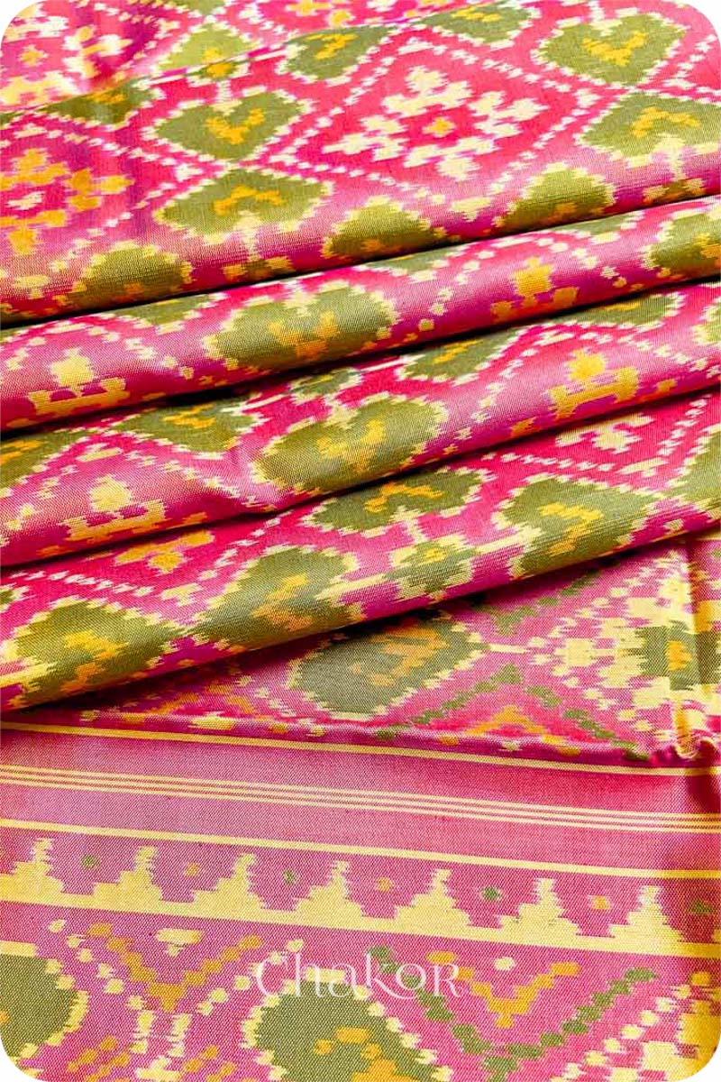 Coral Patola Mulberry Silk Saree