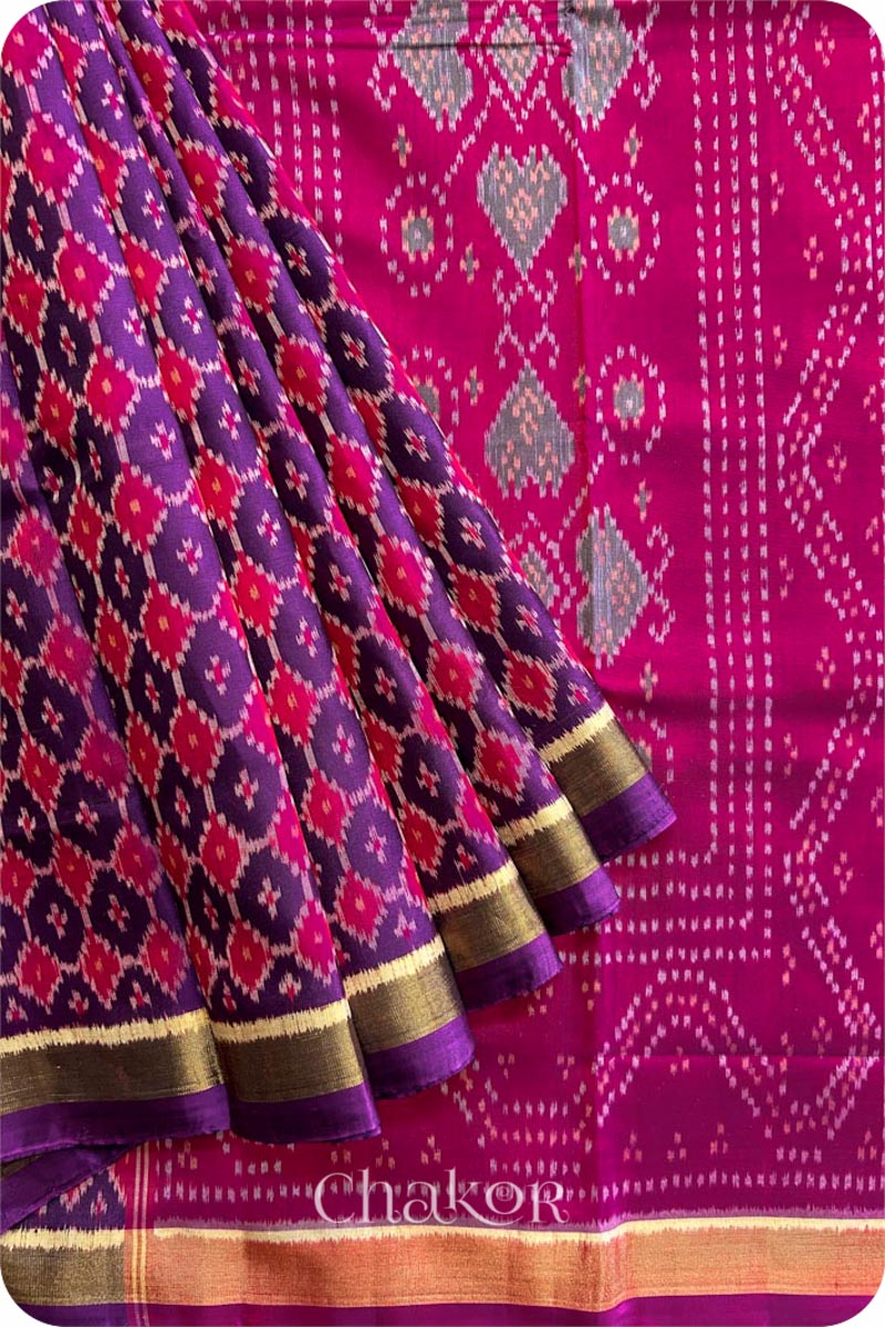 Purple Pink Patola Mulberry Silk Saree