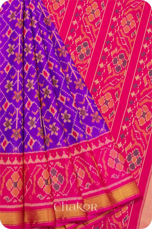 Purple Pink Patola Mulberry Silk Saree