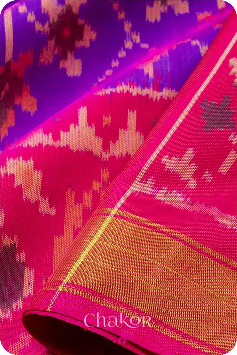 Purple Pink Patola Mulberry Silk Saree