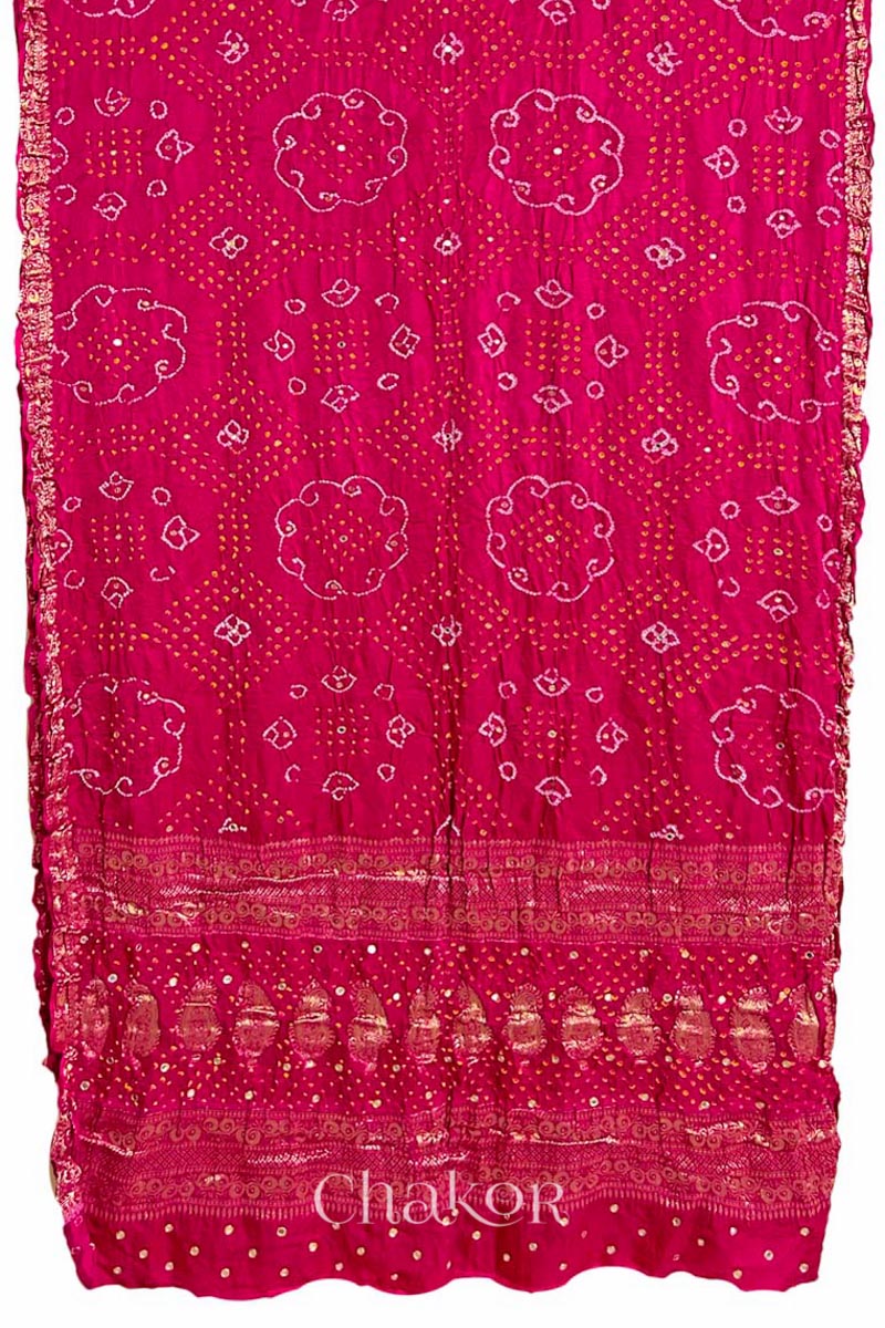 Pink Bandhani Gaji Silk Saree