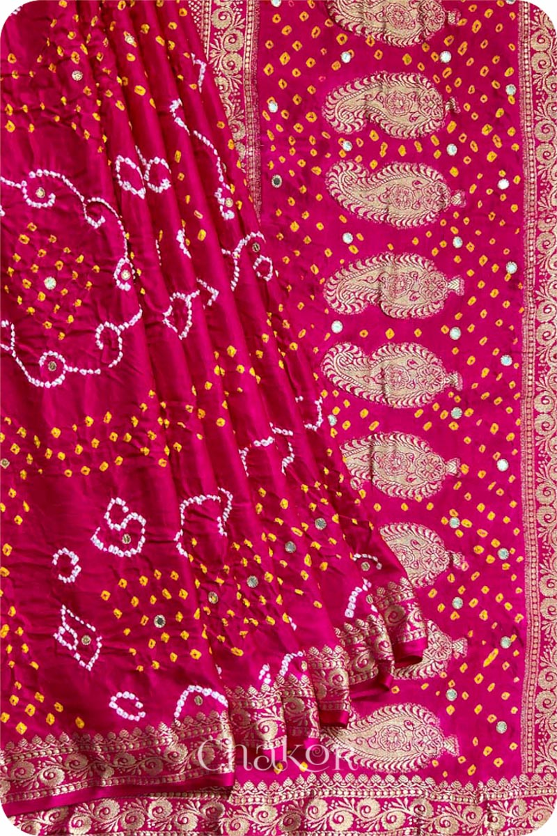 Pink Bandhani Gaji Silk Saree