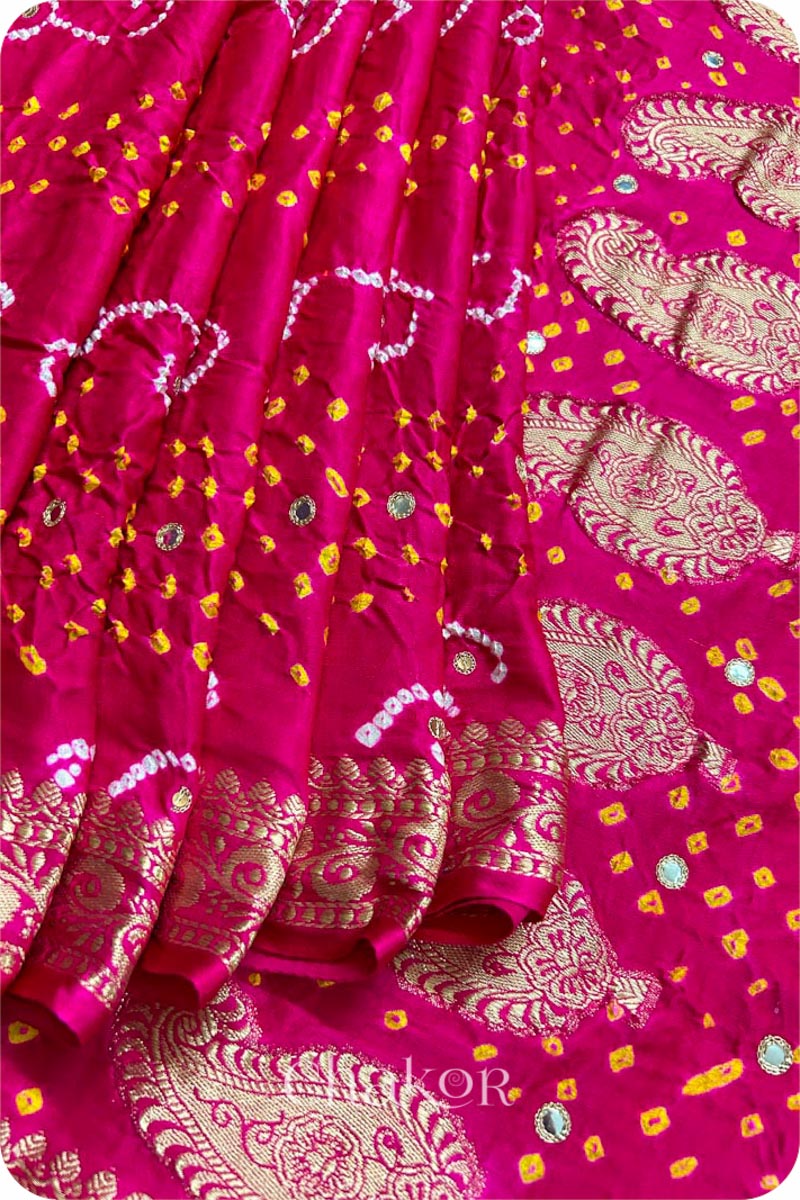 Pink Bandhani Gaji Silk Saree