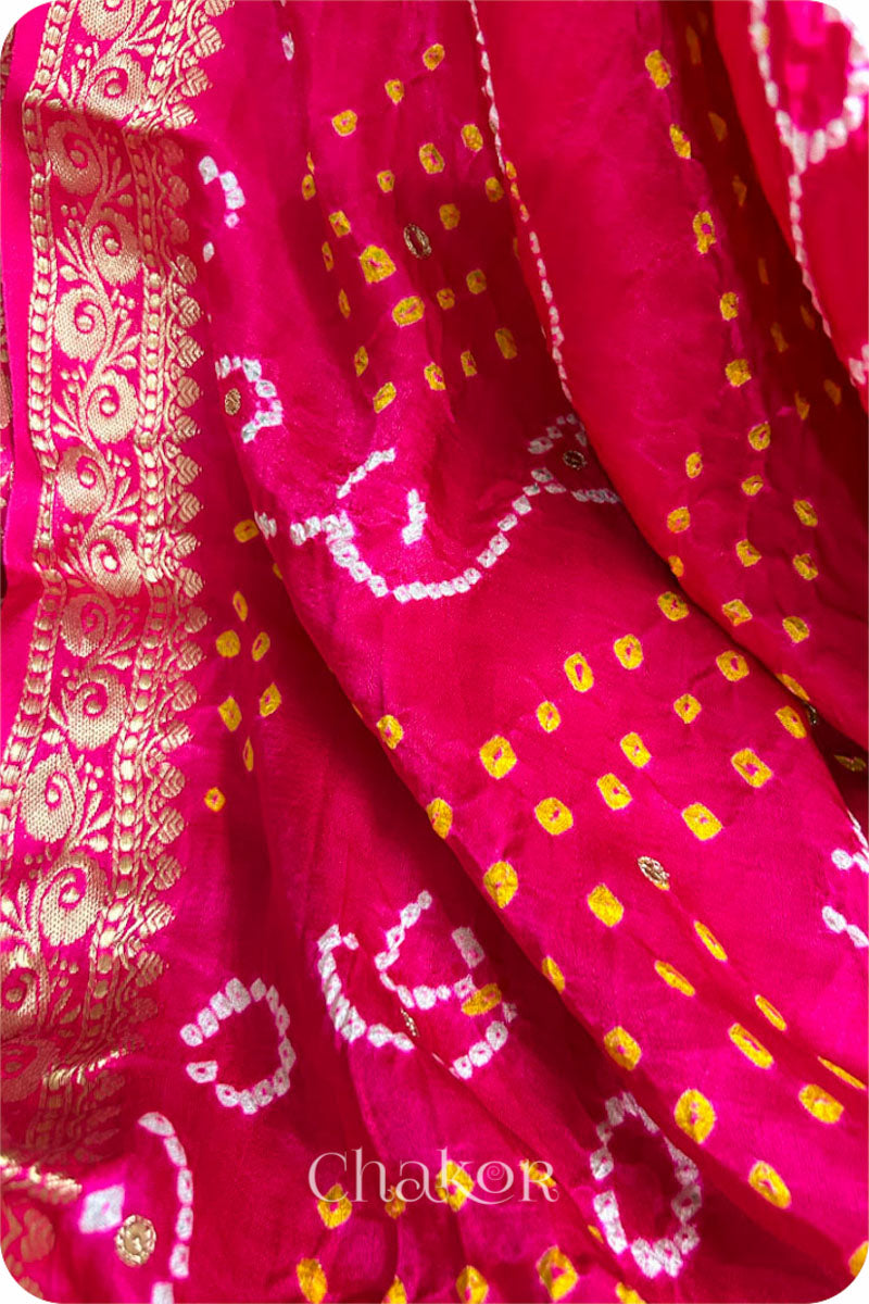 Pink Bandhani Gaji Silk Saree