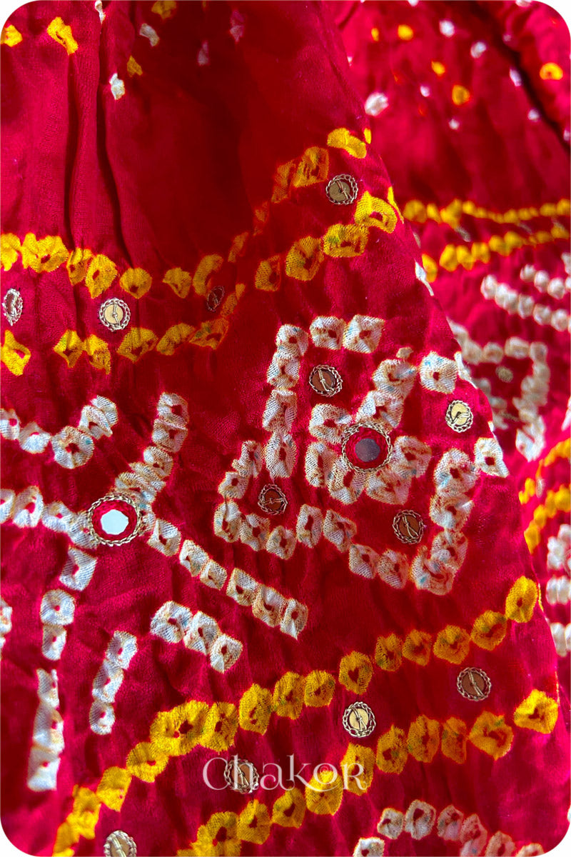 Chakor Red Traditional Bandhani Gaji Silk Saree.
