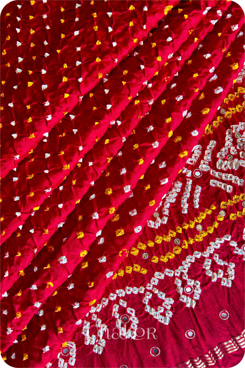 Chakor Red Traditional Bandhani Gaji Silk Saree.