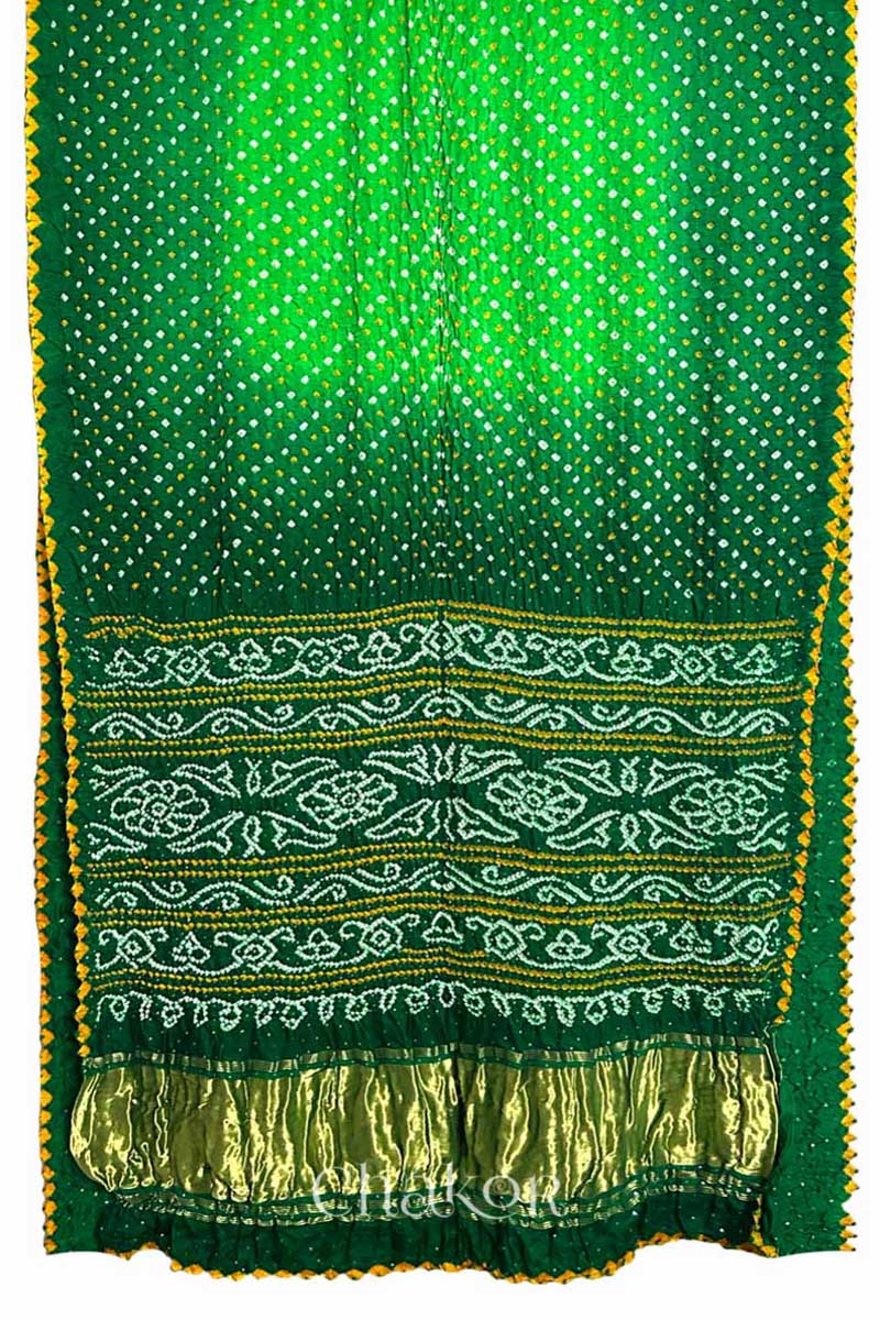 Parrot Green Ombre Bandhani Gaji Silk Saree