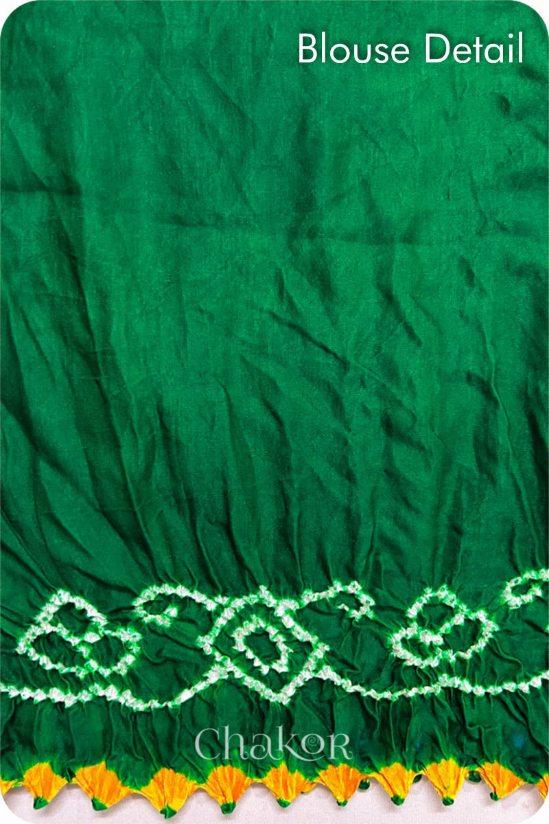 Parrot Green Ombre Bandhani Gaji Silk Saree