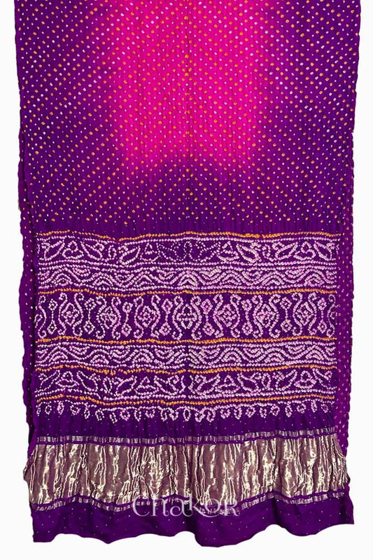 Pink Purple Ombre Bandhani Gaji Silk Saree