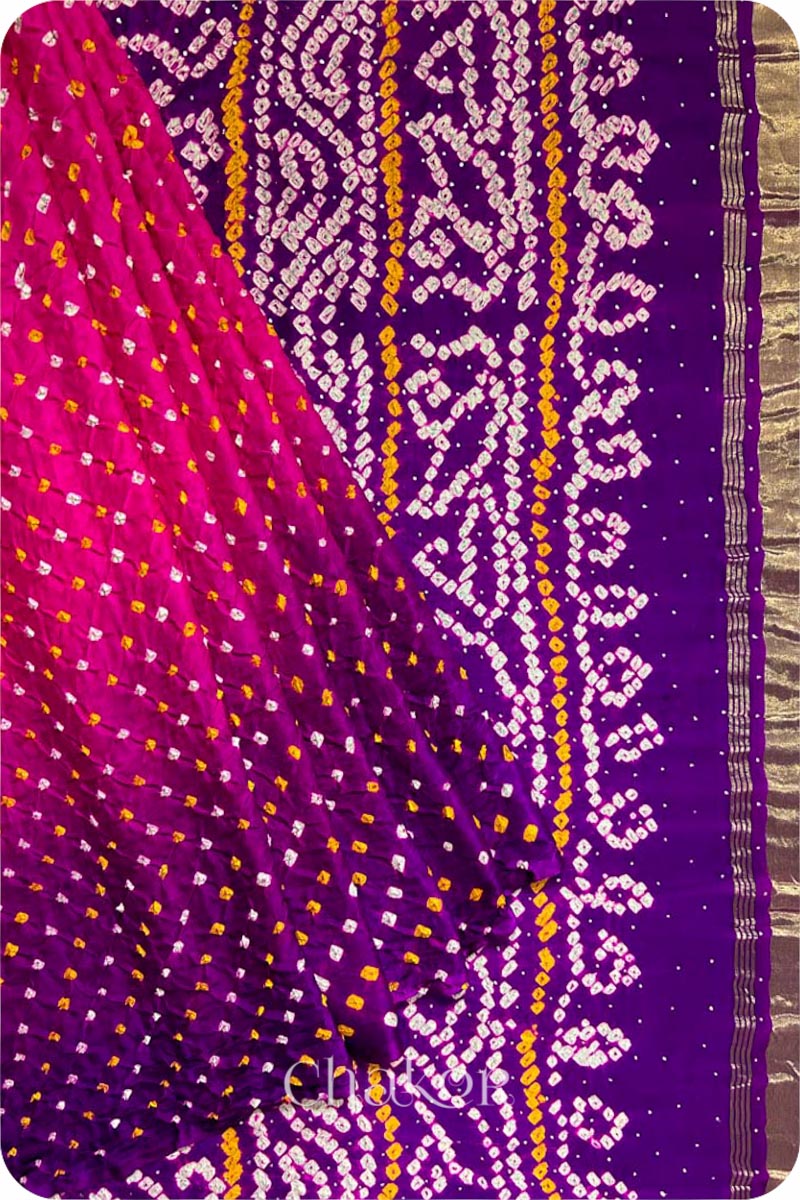 Pink Purple Ombre Bandhani Gaji Silk Saree