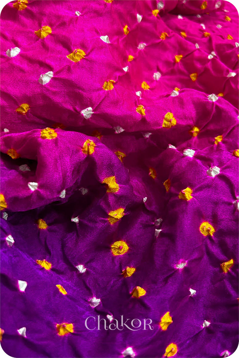 Pink Purple Ombre Bandhani Gaji Silk Saree