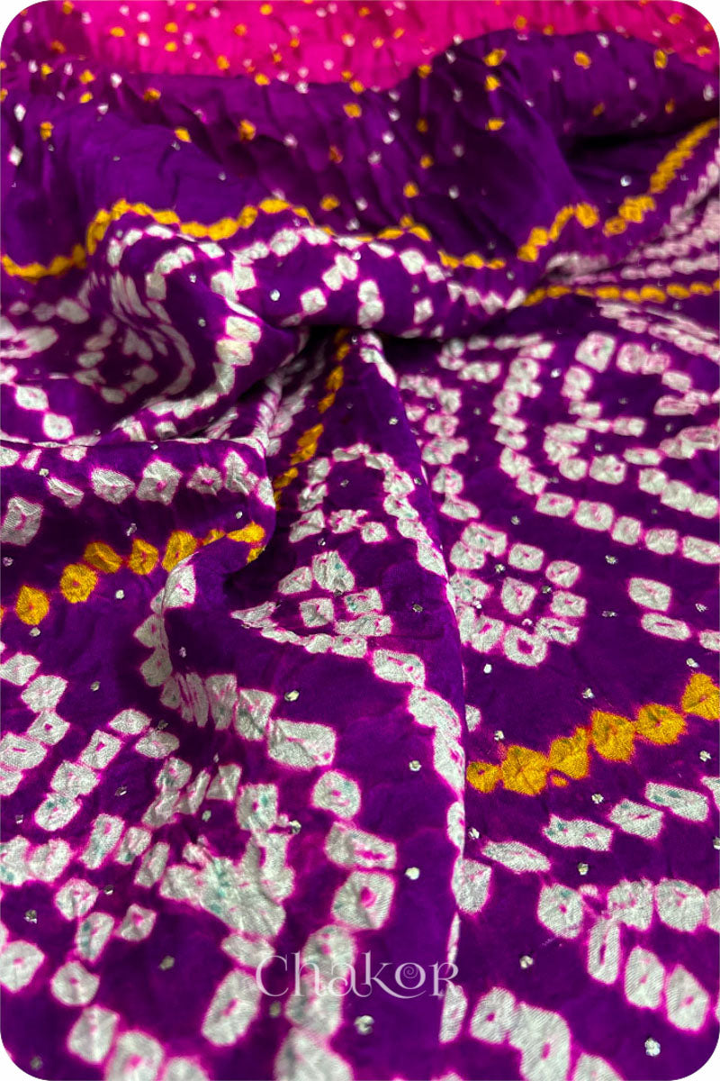 Pink Purple Ombre Bandhani Gaji Silk Saree