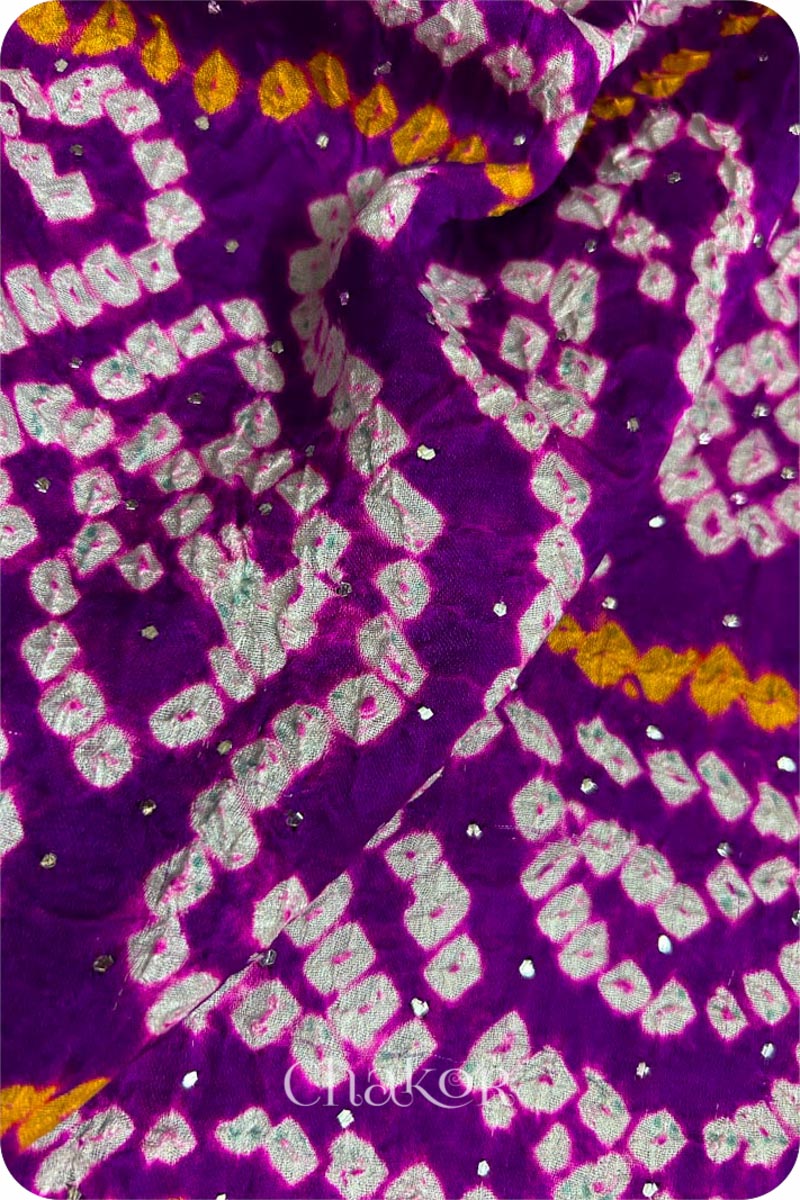 Pink Purple Ombre Bandhani Gaji Silk Saree