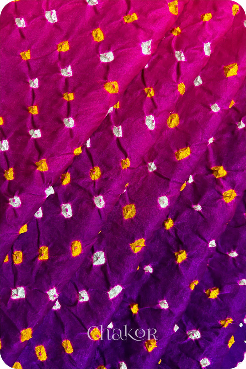 Pink Purple Ombre Bandhani Gaji Silk Saree