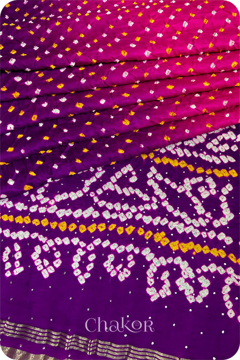 Pink Purple Ombre Bandhani Gaji Silk Saree