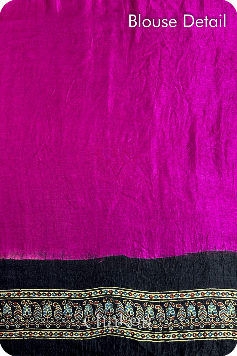 Magenta Black Bandhani Ajrakh Silk Saree