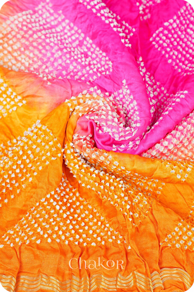 Pink Peach Bandhani Gaji Silk Dupatta