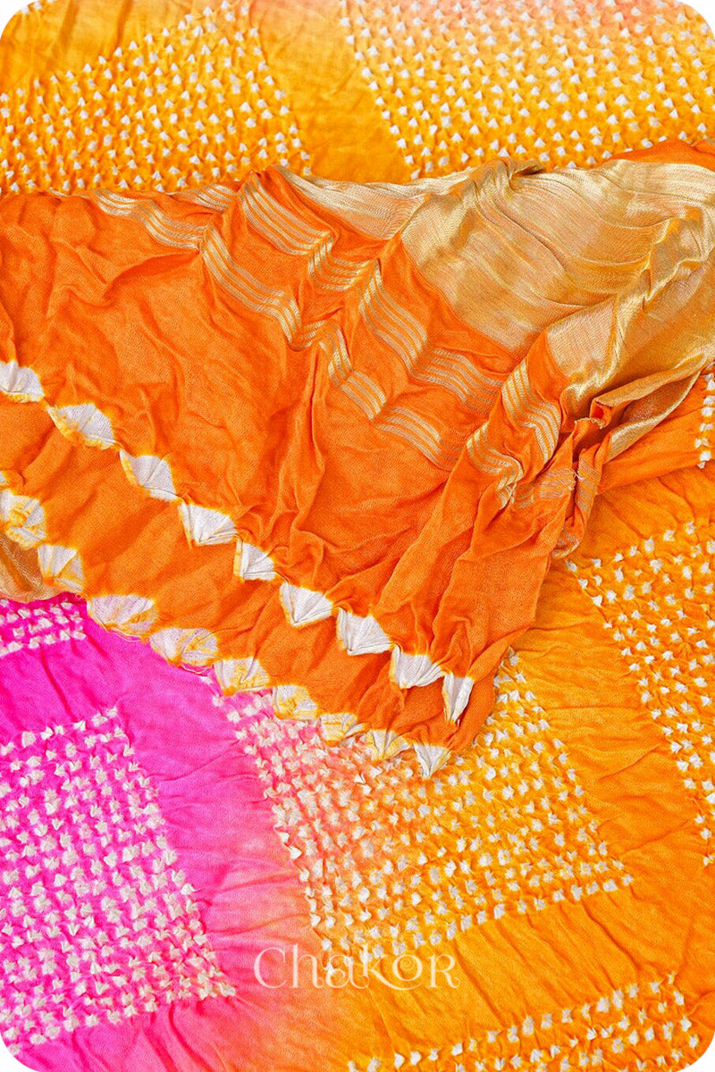 Pink Peach Bandhani Gaji Silk Dupatta