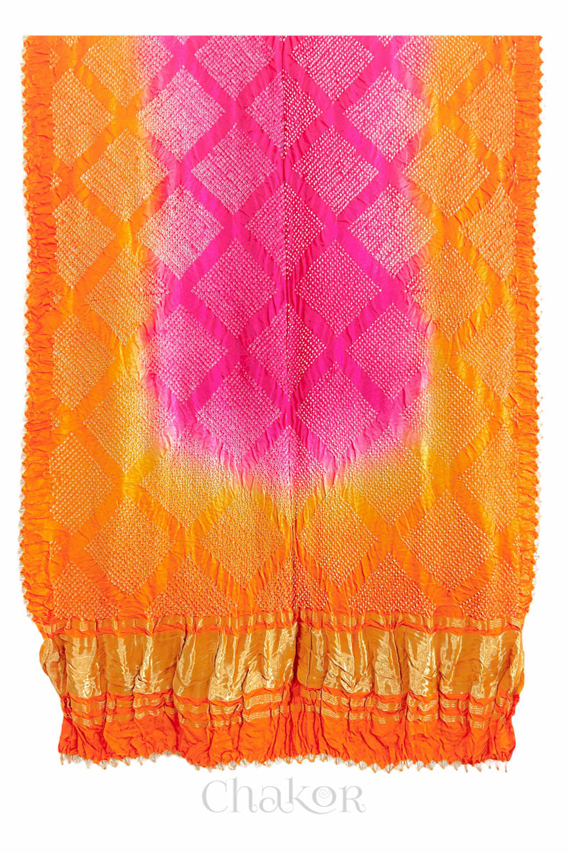 Pink Peach Bandhani Gaji Silk Dupatta