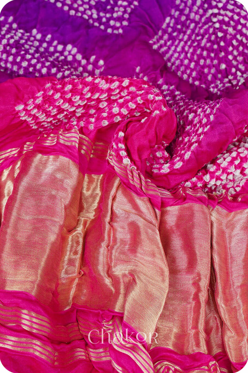 Purple Pink Bandhani Gaji Silk Dupatta