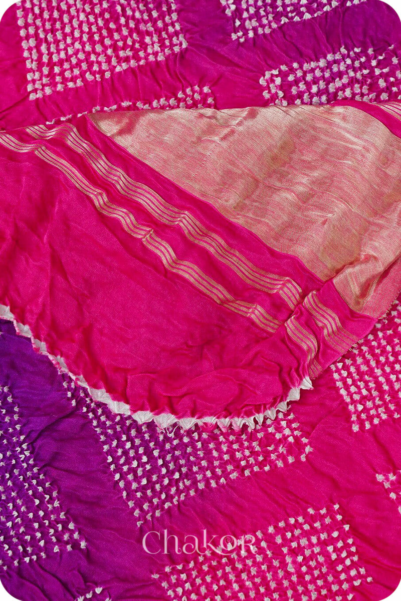 Purple Pink Bandhani Gaji Silk Dupatta