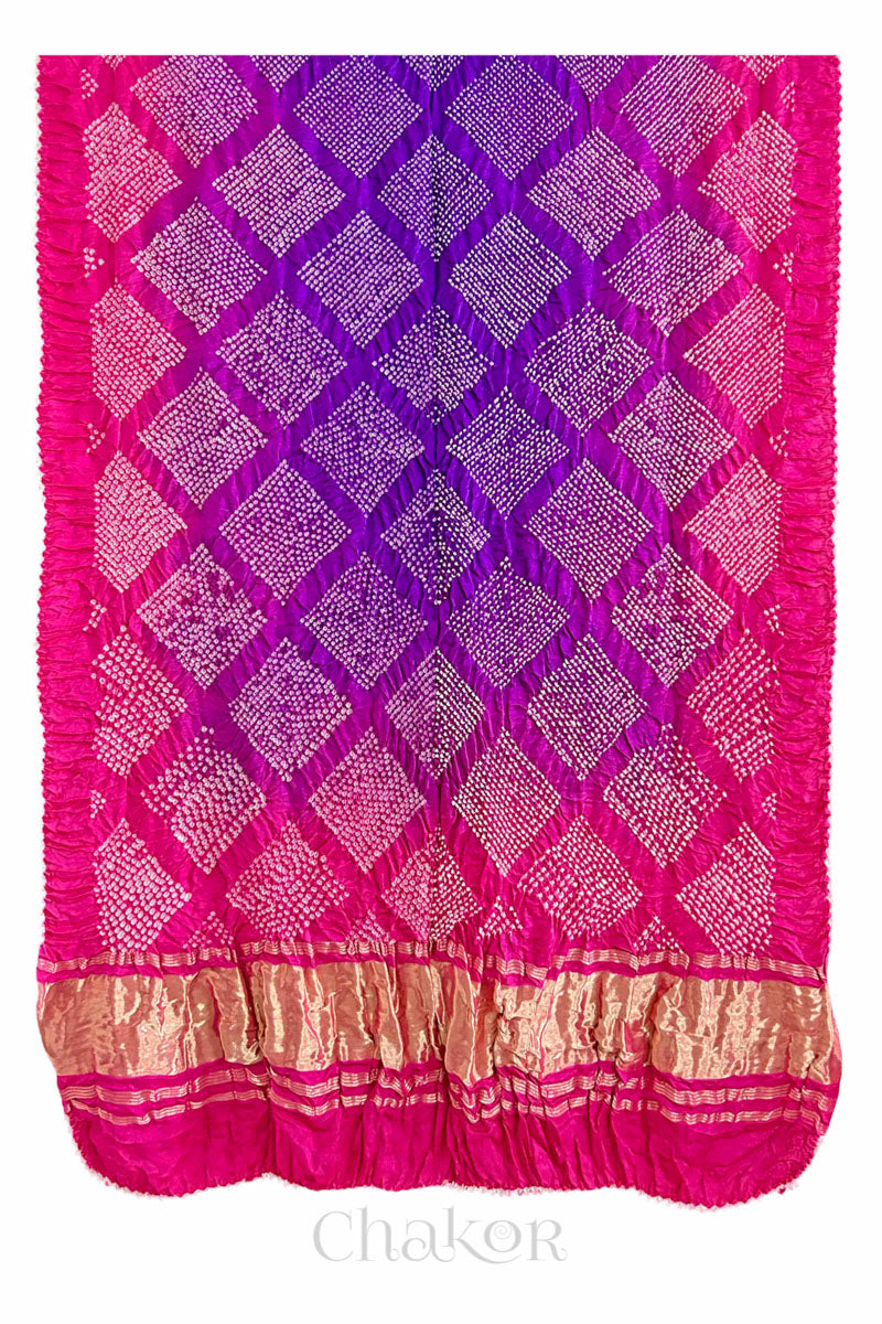 Purple Pink Bandhani Gaji Silk Dupatta